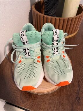 On Running Kids Mint Green Sneakers with Orange Accents